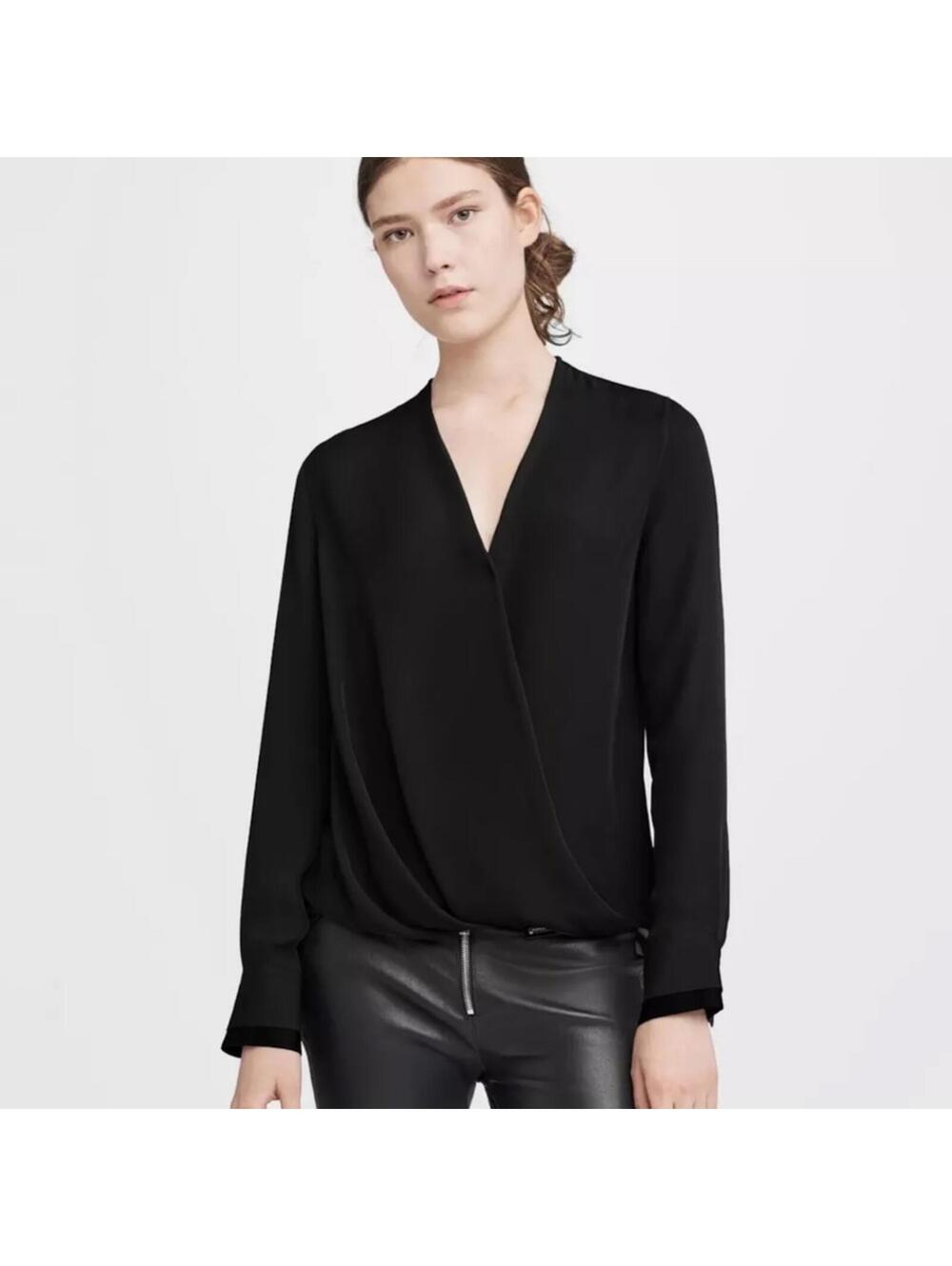 Rag and Bone Black Victor Silk Blouse Size XS
